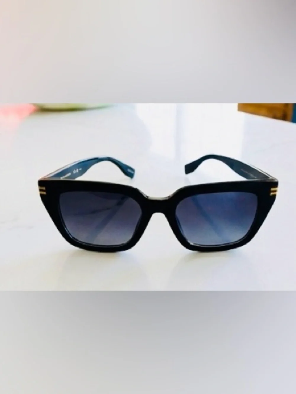 Marc Jacobs Black Sunglasses with Gold Temple Accents and Gradient Lenses Unisex